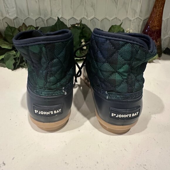 St. Johns Bay Denton Duck Boots 10M Quilted Plaid Upper & Rubber Sole Waterproof - Picture 4 of 7
